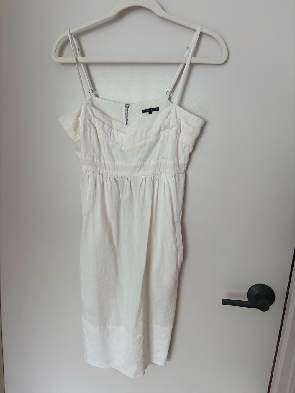 Theory Short Dress Pockets Adjustable Thin Straps Zipper Minimal Neutral Bridal